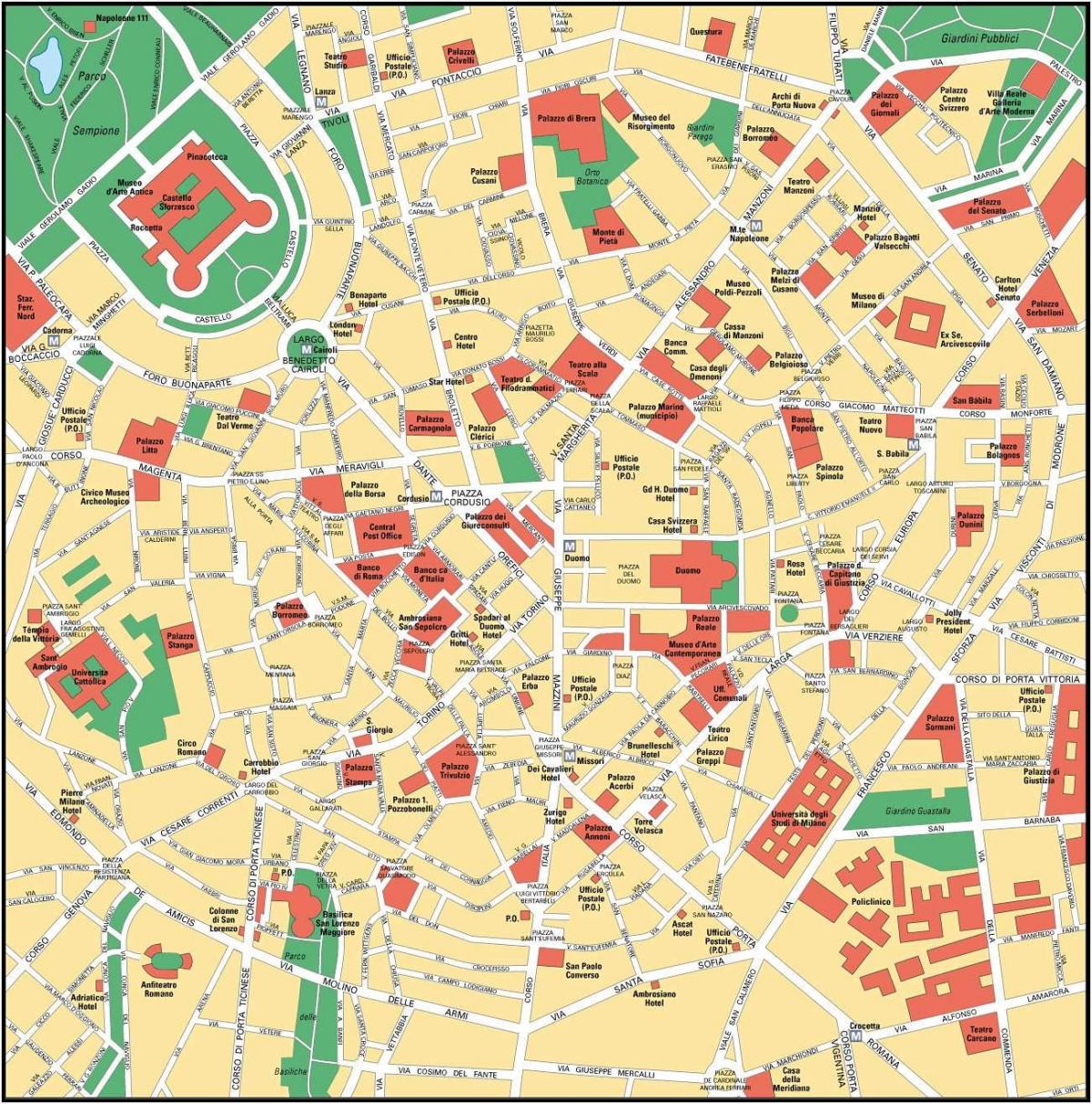 milāna itālija pilsētas centra karte