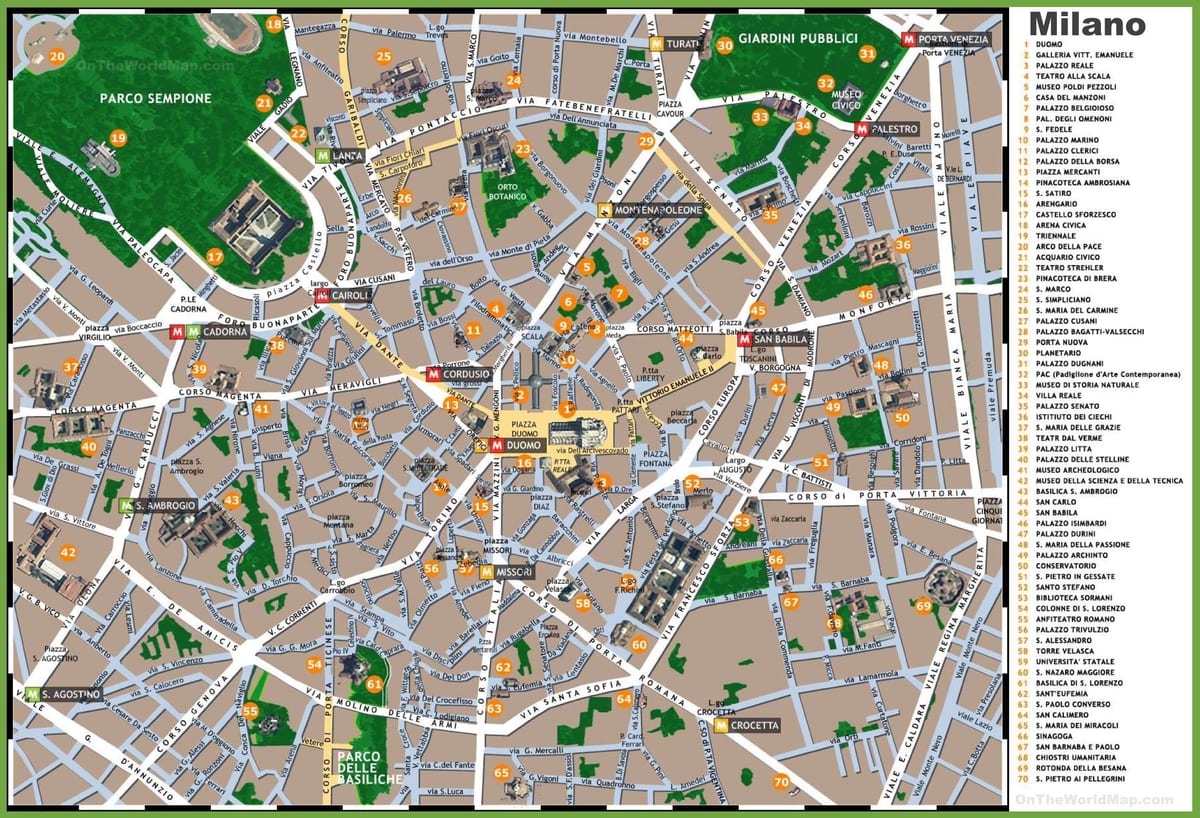milānas ekskursijas kartē